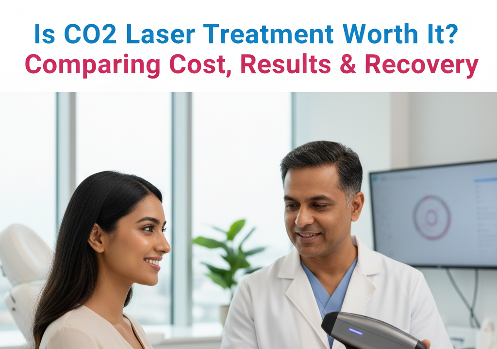Woman consulting dermatologist for CO2 laser treatment at Skinovate Clinic