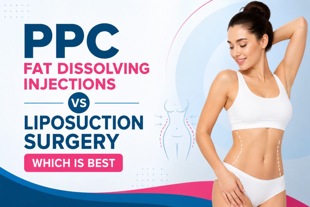 PPC fat dissolving injections vs liposuction surgery for body fat reduction and contouring results