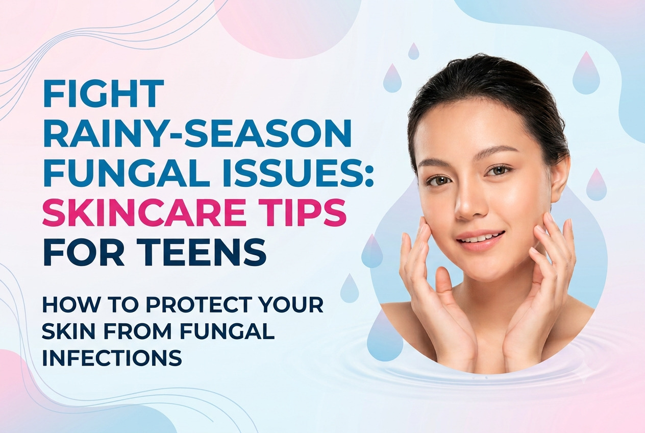 Teen following skincare routine to prevent skin fungal infection during the rainy season by keeping skin clean, dry, and healthy.